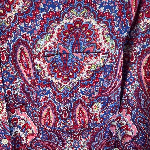 Talbots Colorful Paisley Button-Down Shirt roll tab sleeve lightweight boho - Picture 3 of 9